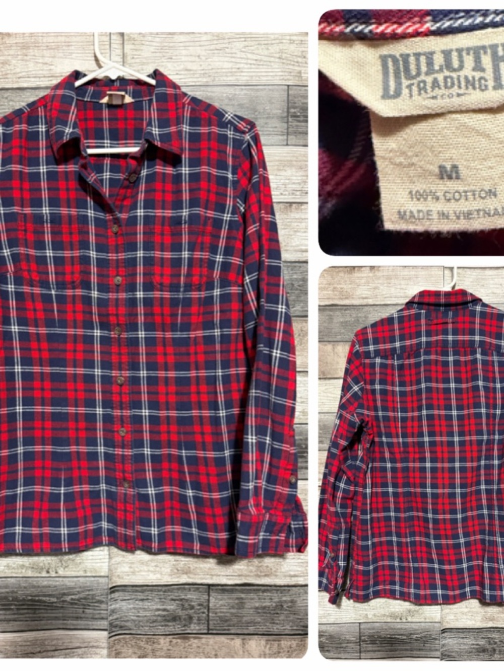 Duluth Trading Flannel Shirt Women’s M Blue Red Plaid Button Up Cotton